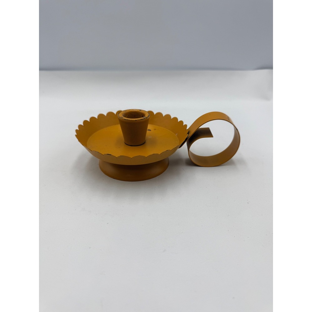 Hallmark Candle Holder Yellow Vintage Metal Scalloped Chamberstick